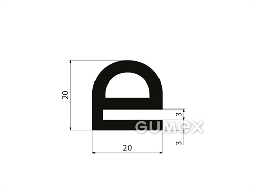 "e" Gummiprofil mit Loch, 20x20/3mm, 70°ShA, EPDM, -40°C/+100°C, schwarz, 